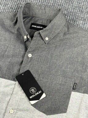 NWT Molokai Surf Co. Short Sleeve Button Up Mens M Black Gray Colorblock